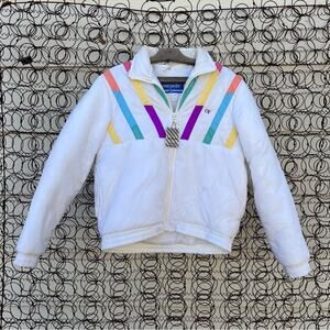 Vintage 80s Ocean Pacific pastel color block diagonal stripe ski coat jacket